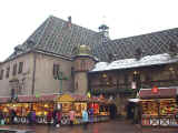 Colmar's trademark ornate green and red tiled rooftops